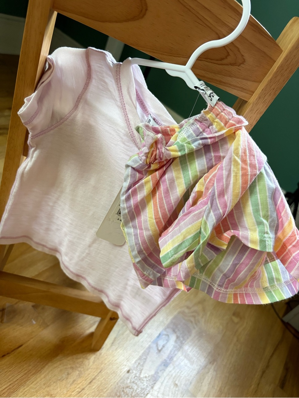 Girls' Pastel Stripe Skirt & Light Pink Top Set